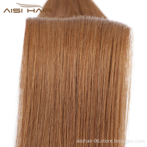 Aisi Hair 10A Unprocessed Color 6# Human Hair Double Drawn Pre Bonded Keratin I Tip Human Hair Extension For Women